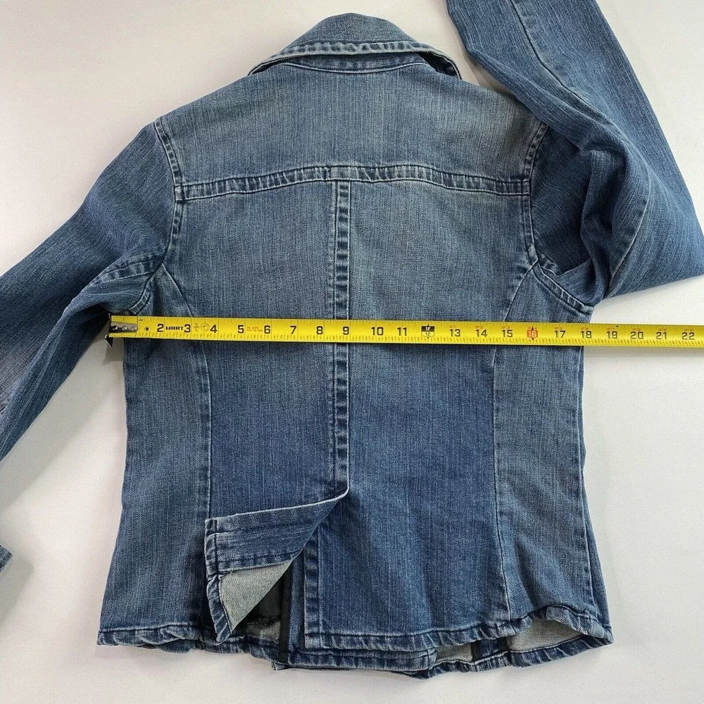 Vtg Denim Jacket Blazer Double Breasted Button Small Medium - Picture 3 of 9